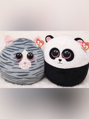 Ty Squish a Boo 8” Kiki Cat Bamboo Panda Plush Lot Stuffed Animal Cute
